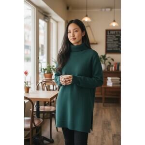 Massimo Dutti Cashmere Turtleneck Sweater Tunic Green XS Capsule Minimalist